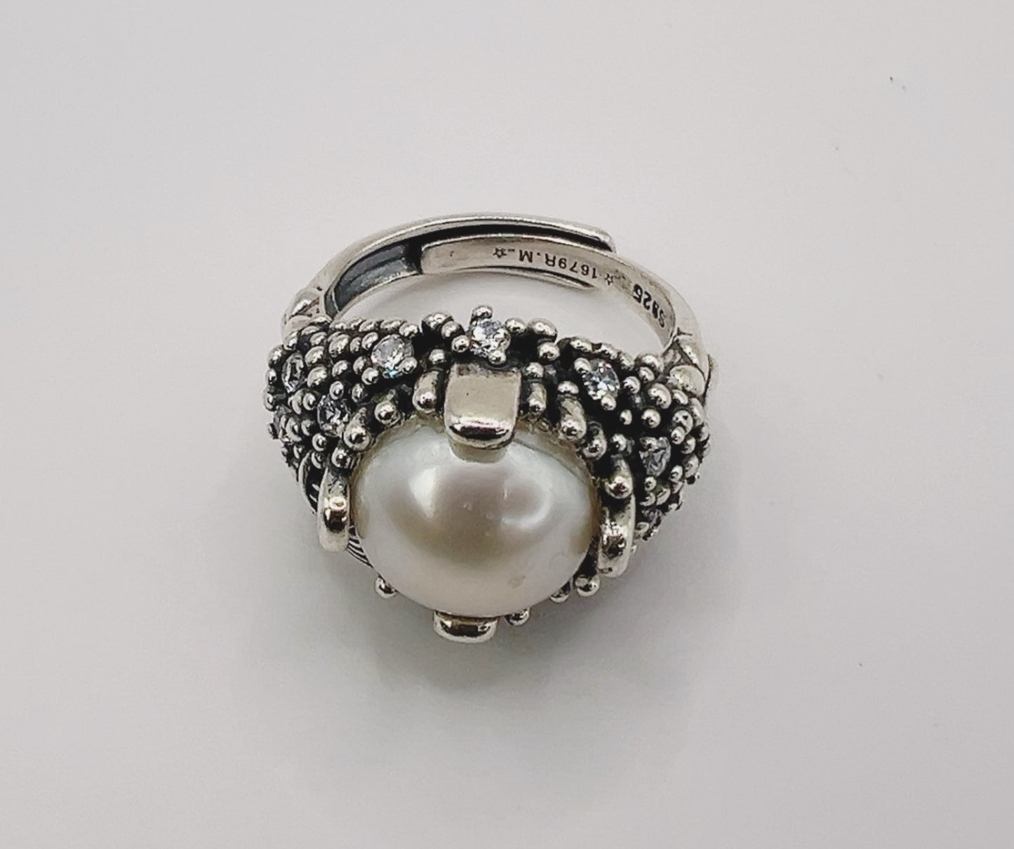 Vintage Pearl Crown Ring – 925 Sterling Silver (14,9 mm)