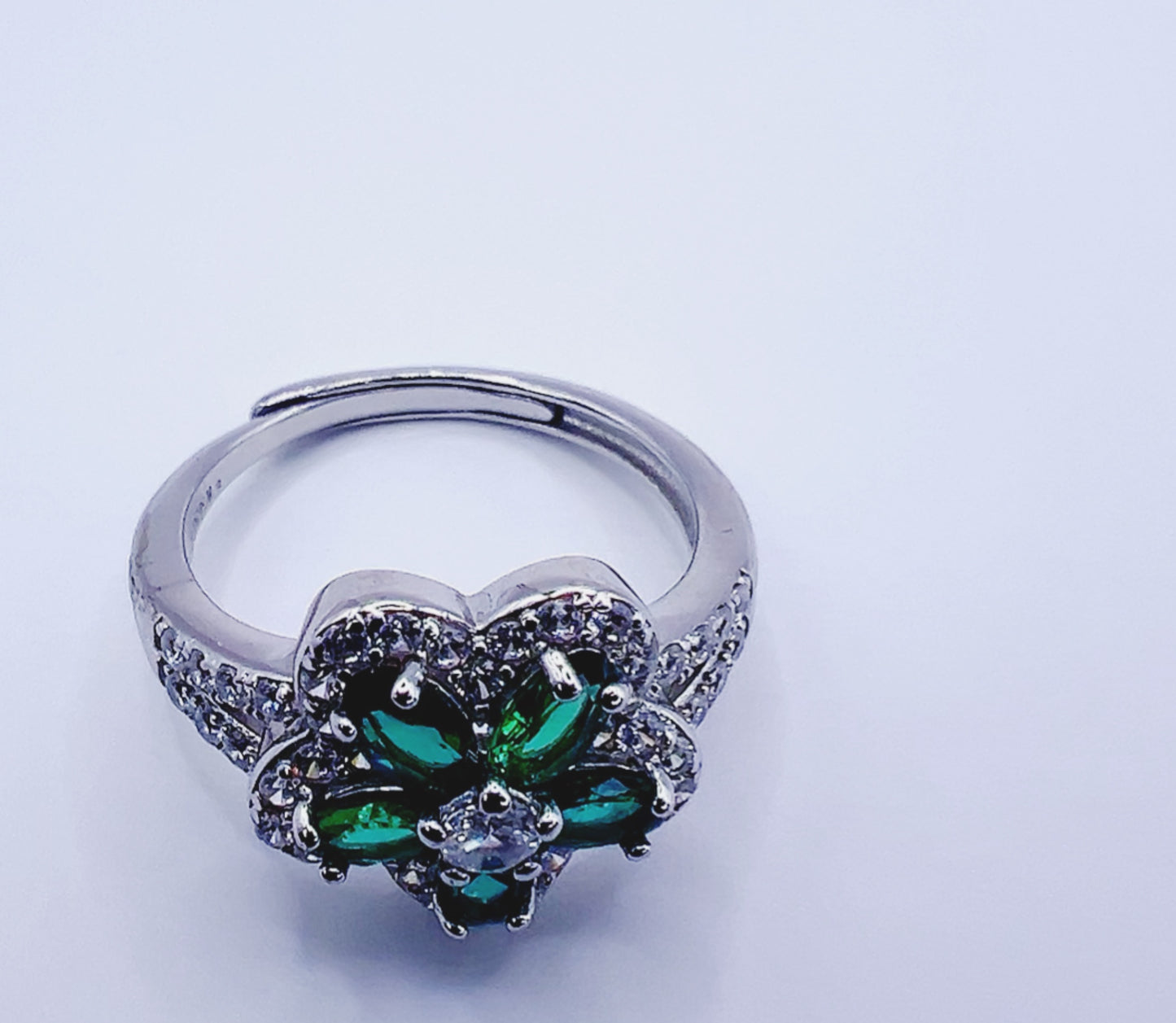 Emerald Blossom Ring – 925 Sterling Silver