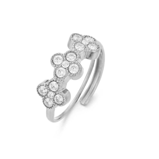 Floral Ring with clear crystals - tarnish resistant