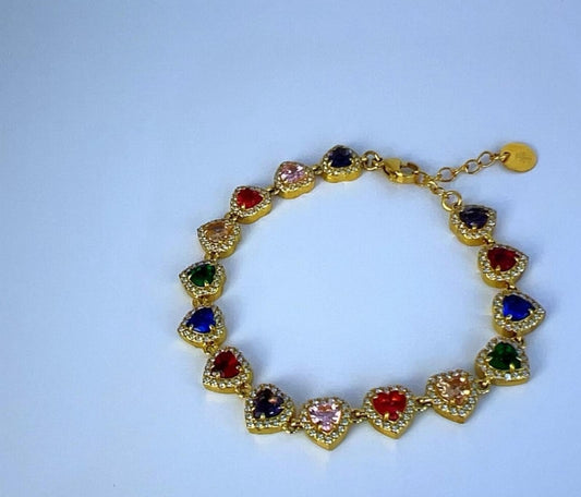 Golden Heart Tennis Bracelet - stainless steel