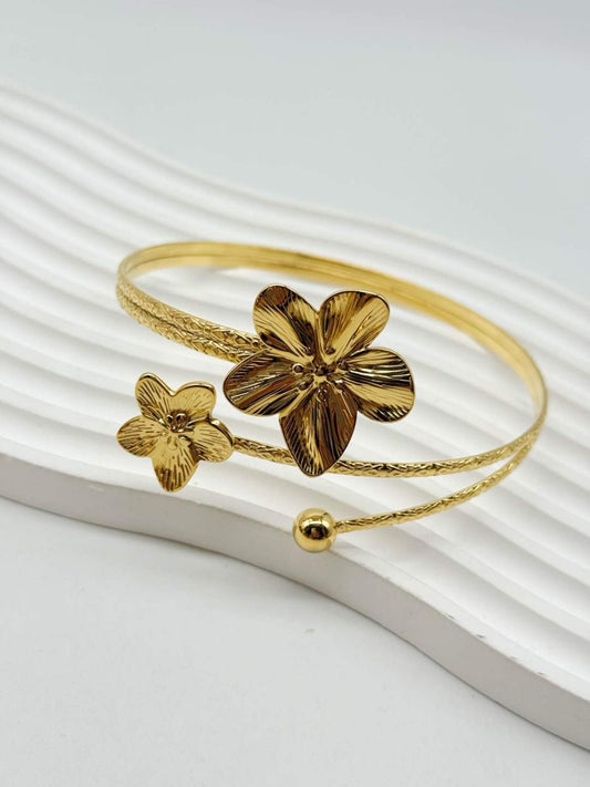 Golden Flower Upper Arm Cuff Bracelet - Gold Stainless