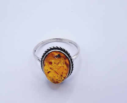 Baltic Amber Adjustable Ring – 925 Sterling Silver