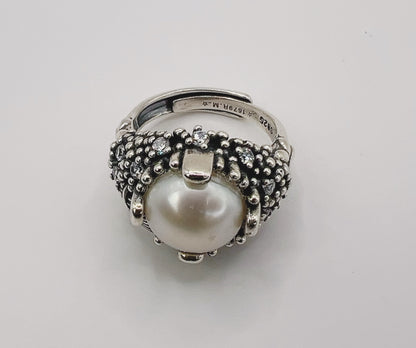 Vintage Pearl Crown Ring – 925 Sterling Silver (14,9 mm)