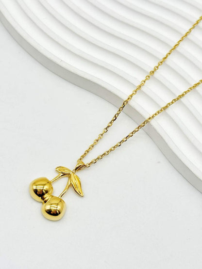 Cherry Necklace for Women – Gold & Silver Stainless Steel Cute Pendant Jewelry
