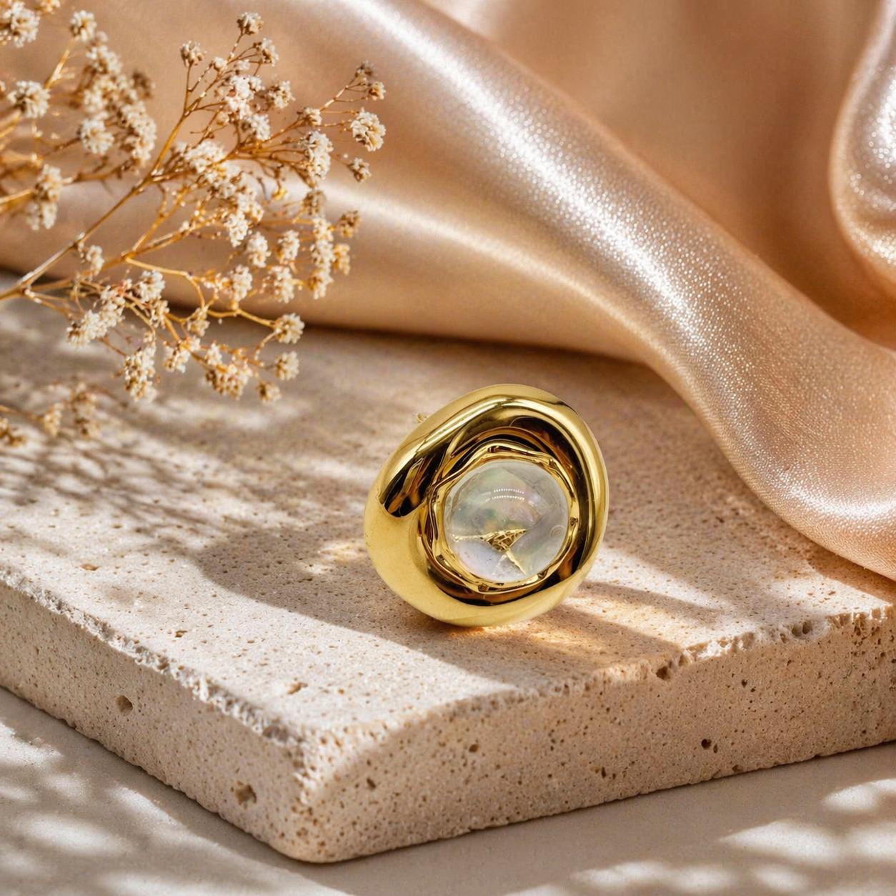Anello Elegance Dorato con Pietra Azzurra