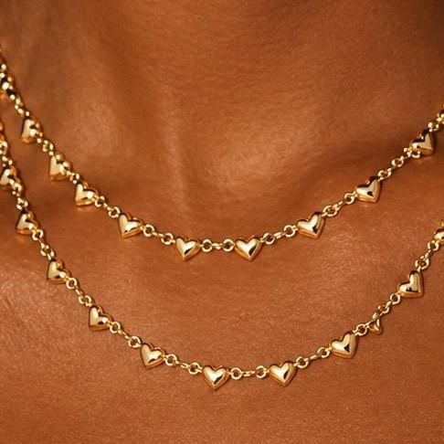 Golden Amore Layers Necklace in Acciaio Inox con Mini Cuori Ipoallergenica e Nickel Free Perfetta per Ogni Giorno