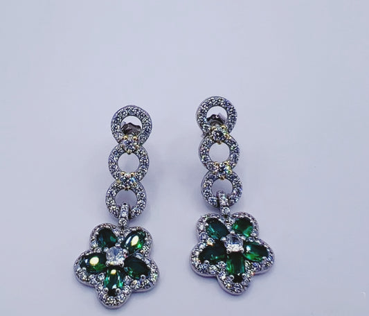 Emerald Bloom Drop Earrings – 925 Sterling Silver