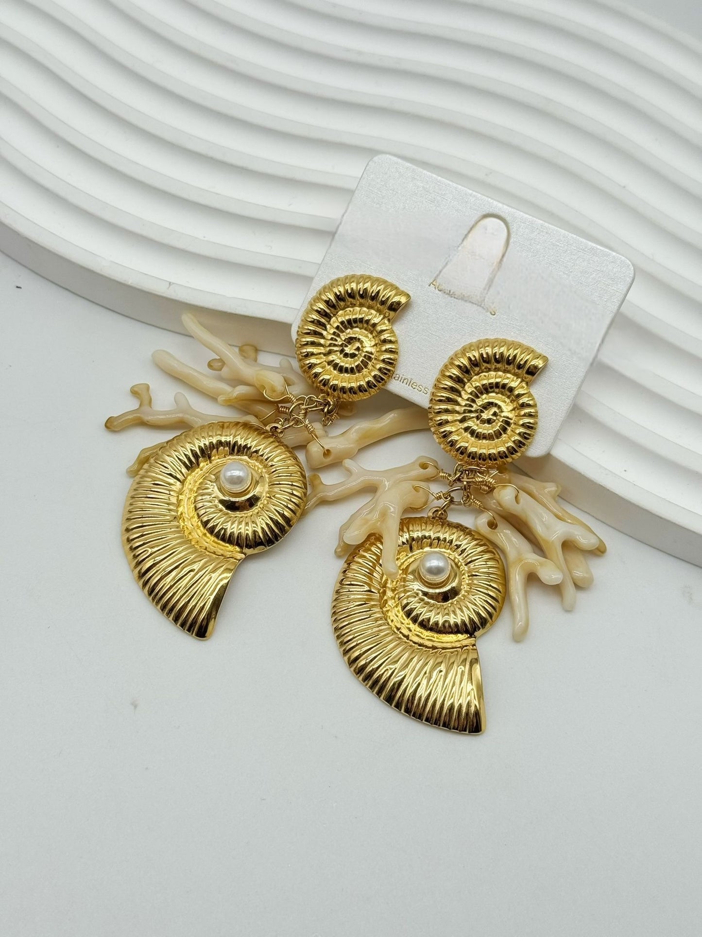Amalfi Shell Statement Earrings - Stainless Steel