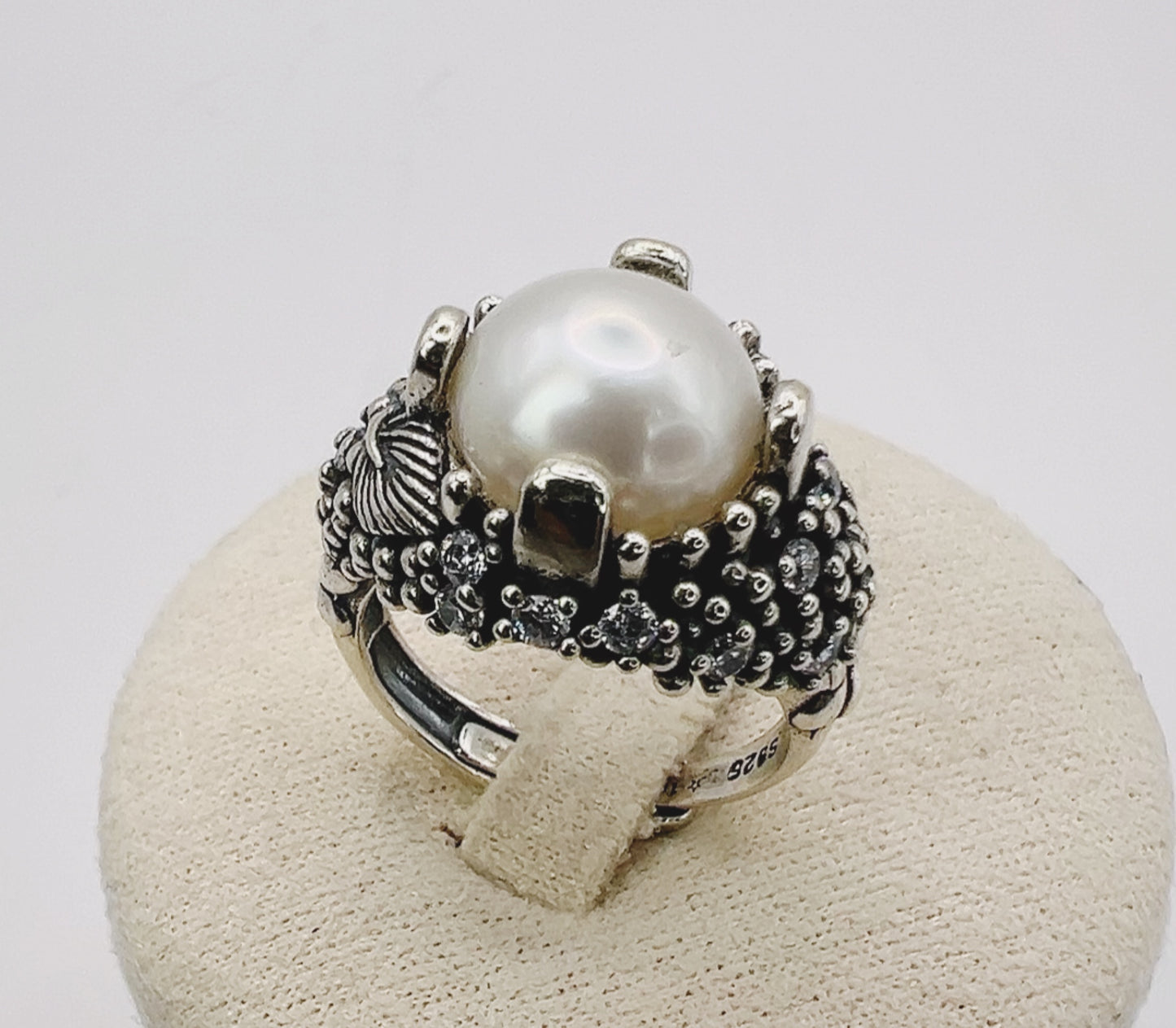 Vintage Pearl Crown Ring – 925 Sterling Silver (14,9 mm)