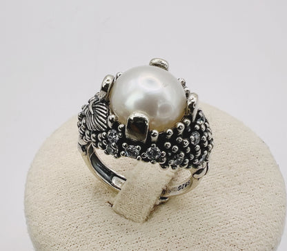 Vintage Pearl Crown Ring – 925 Sterling Silver (14,9 mm)