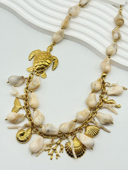 Mediterranea Turtle Charm Necklace - Gold Stainless Steel