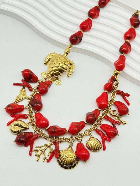 Mediterranea Turtle Charm Necklace - Gold Stainless Steel