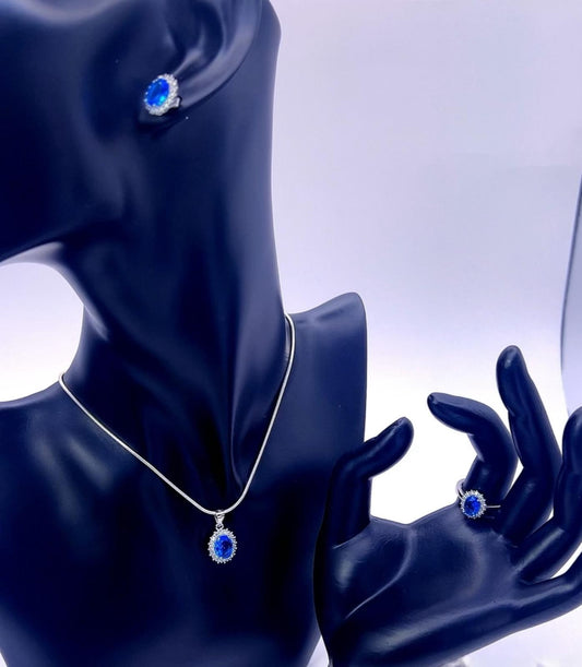 Classic Sparkle 925 Sterling Silver Jewelry Set – Necklace, Ring & Stud Earrings