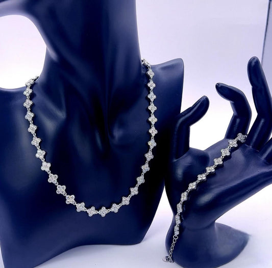 Crystal Bloom Set – Necklace & Bracelet (Stainless Steel