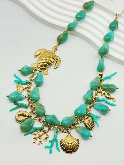 Mediterranea Turtle Charm Necklace - Gold Stainless Steel