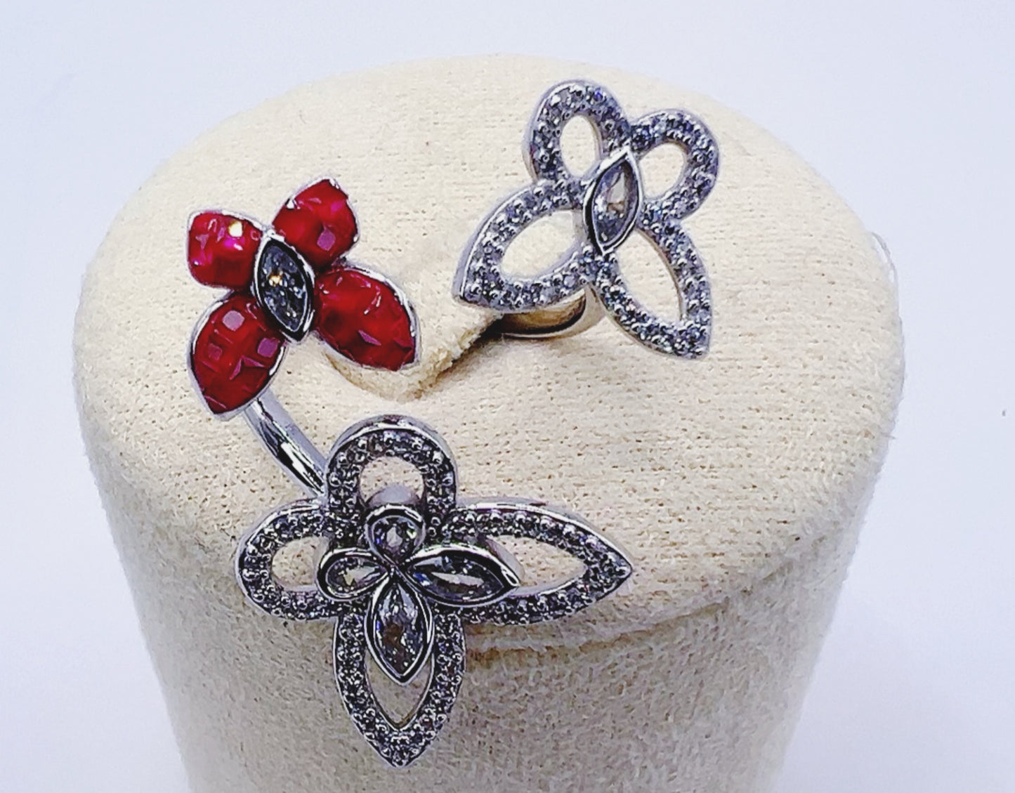 Dual Bloom Adjustable Ring – 925 Sterling Silver
