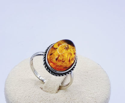 Baltic Amber Adjustable Ring – 925 Sterling Silver