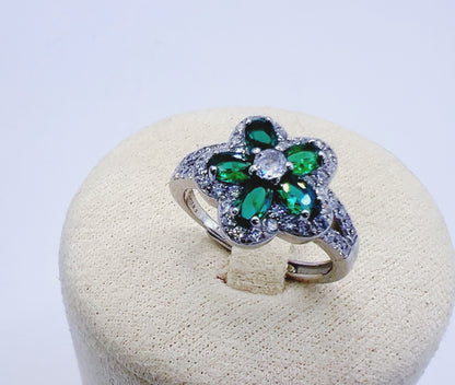 Emerald Blossom Ring – 925 Sterling Silver