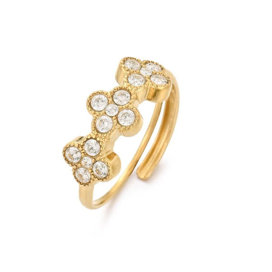 Floral Ring with clear crystals - tarnish resistant
