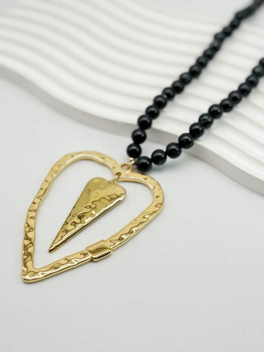 Golden Heart Spear Pendant Necklace ( 50 cm long ) - everyday jewelry
