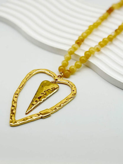 Golden Heart Spear Pendant Necklace ( 50 cm long ) - everyday jewelry