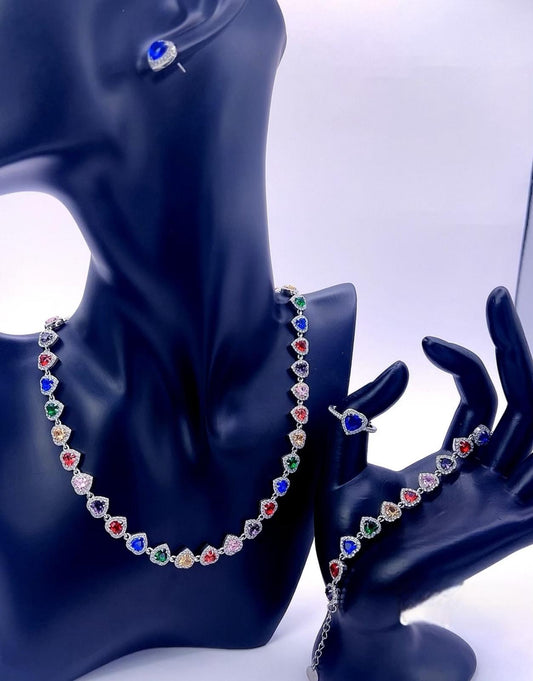 Heart Jewelry Set – Necklace, Bracelet, Ring & Stud Earrings (Stainless Steel)