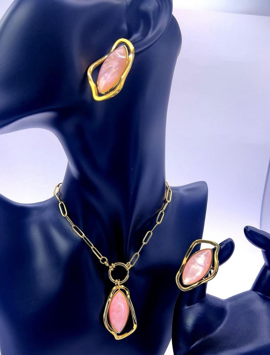 Stone Statement Set – Necklace, Bracelet & Stud Earrings