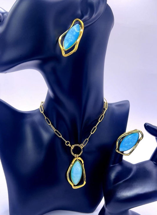 Stone Statement Set – Necklace, Bracelet & Stud Earrings