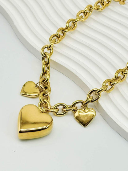 Heart Charm Chain Necklace - Stainless Steel