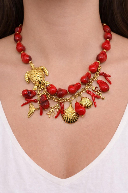 Mediterranea Turtle Charm Necklace - Gold Stainless Steel