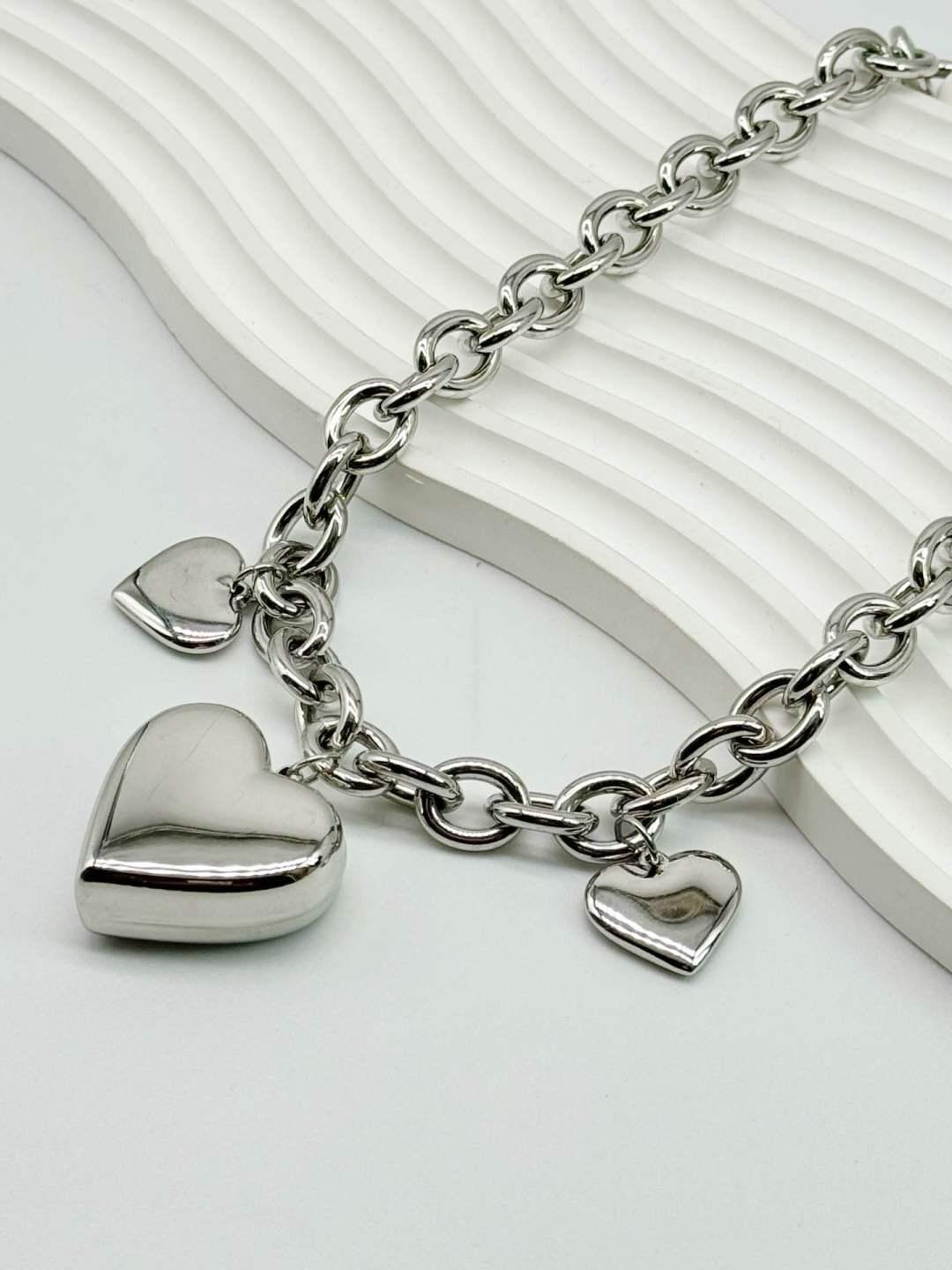 Heart Charm Chain Necklace - Stainless Steel