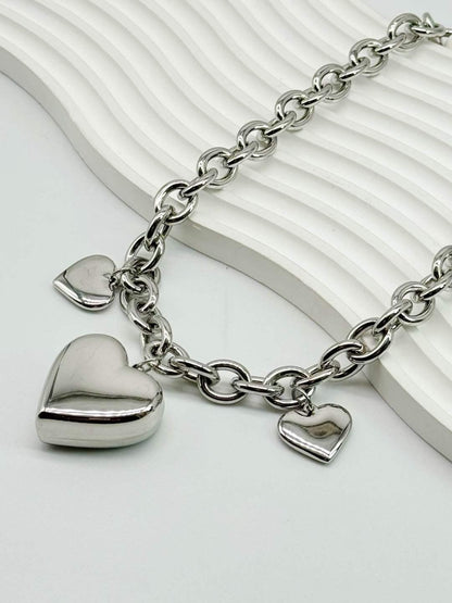 Heart Charm Chain Necklace - Stainless Steel