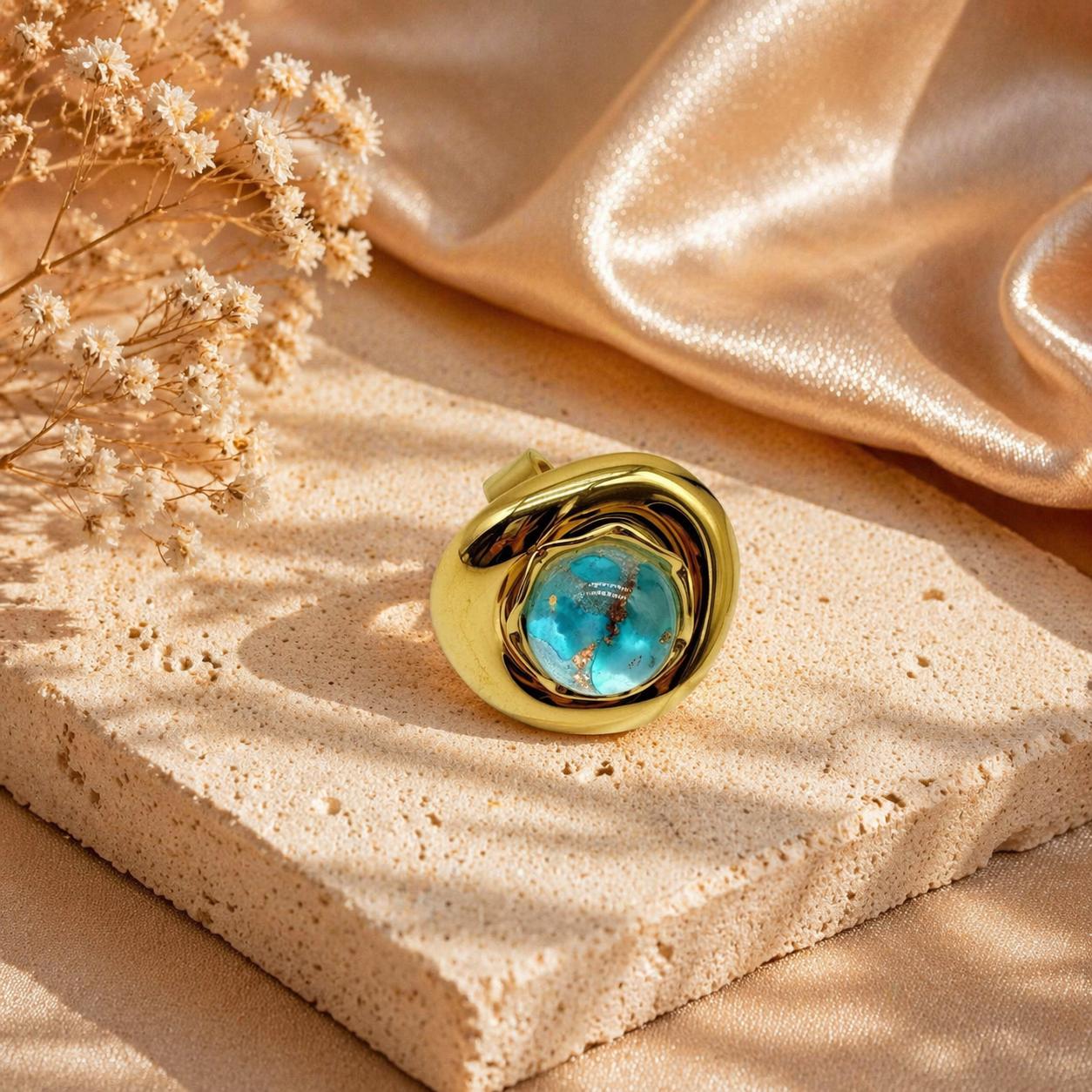 Anello Elegance Dorato con Pietra Azzurra